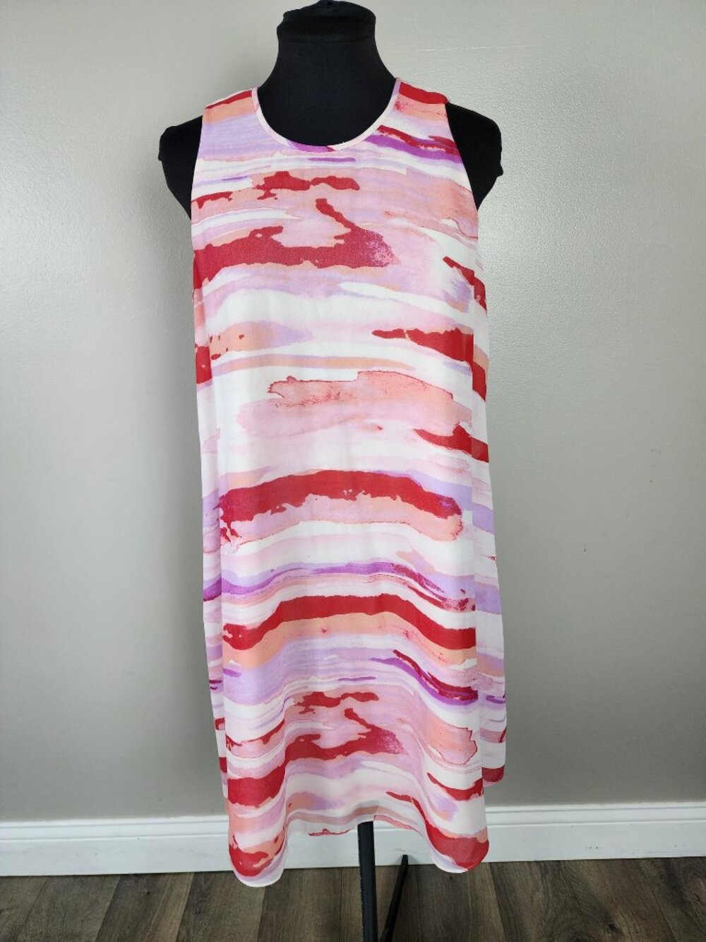 Calvin Klein Women's Watermelon Pink Purple Watercolor Shift Dress Size 12 Flowy